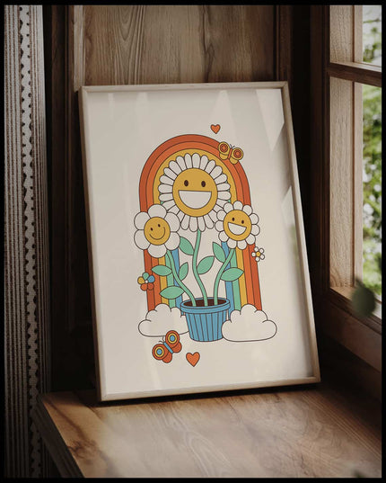 Rainbow Flower Retro Poster